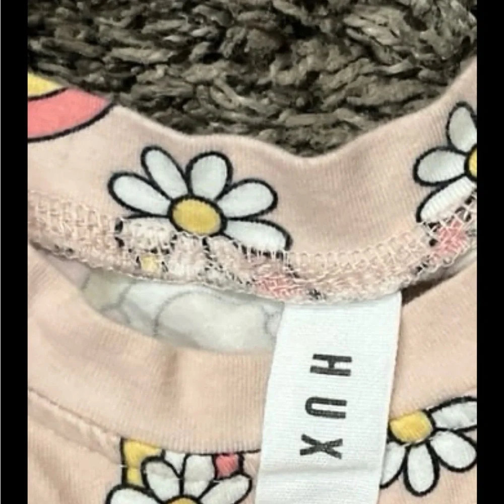 HUX BABY Daisy Rainbow Swirl Dress Shirt Sleeve Organic Cotton Pink Girls Size 4